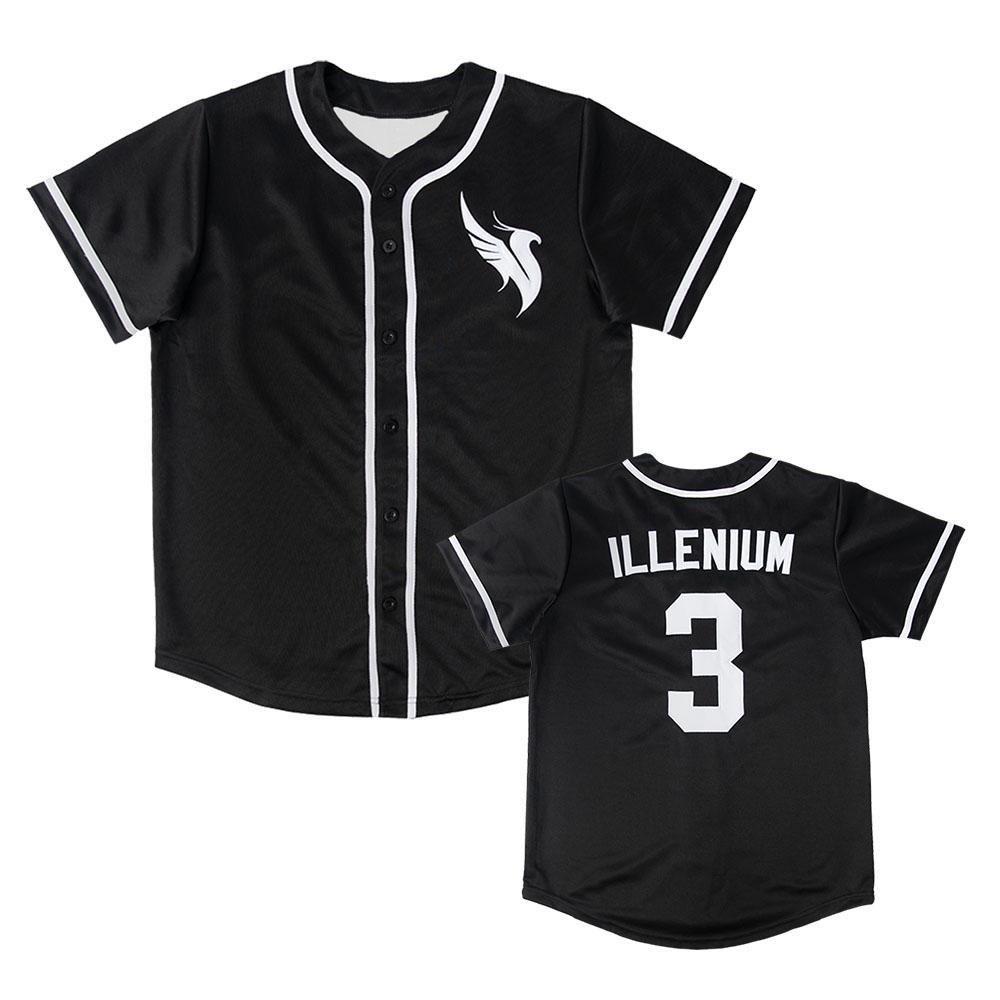 ILLENIUM Nummer 3 Baseballtrikot Herren Damen Knopfleiste Unisex Hemden Logo Vorne Hinten Nummer Grafischer Druck Lockerer Sitz Freizeit-Oberteile XL