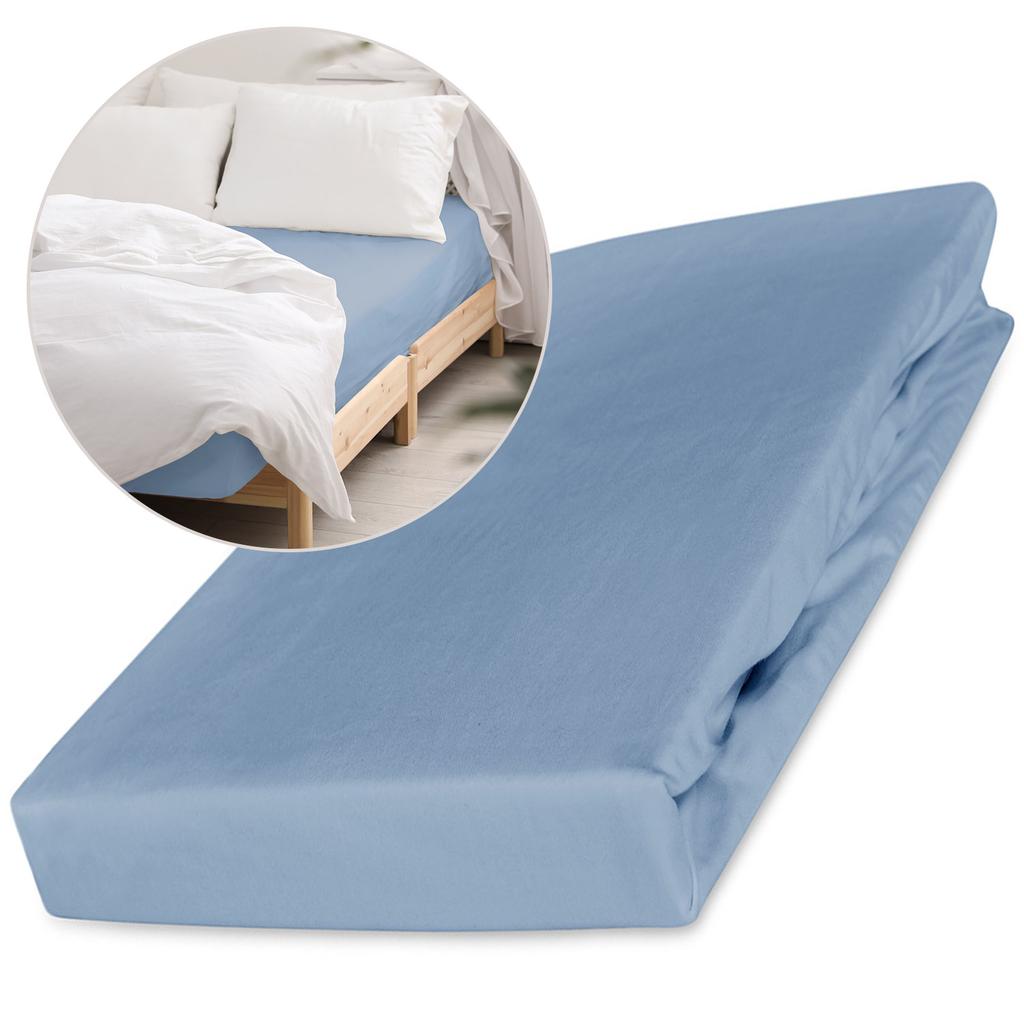 Cotton fitted sheet 120x200 smooth satin light blue
