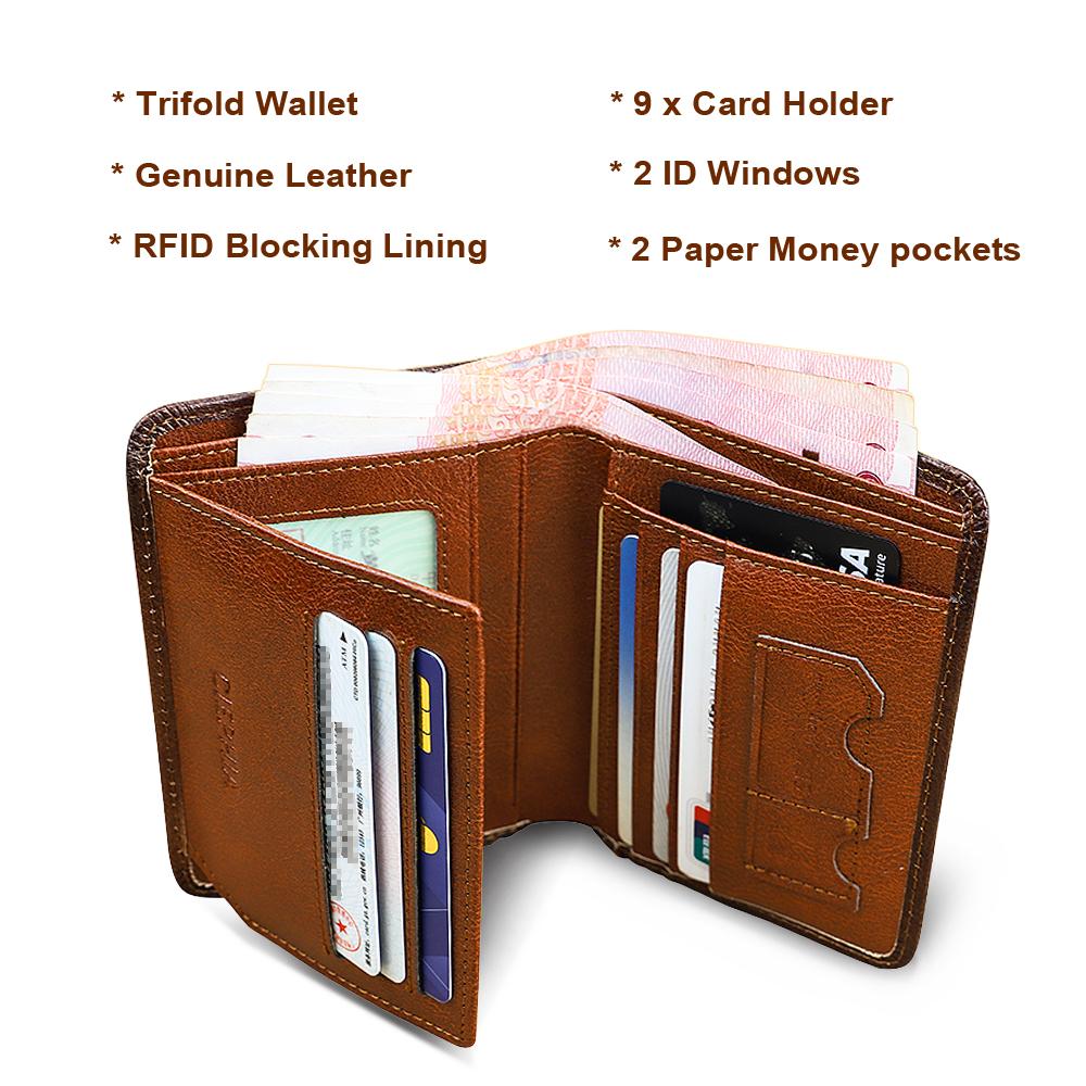 Genuine Leather  Protection Wallets for Men Vintage Thin Short Multi Function ID Credit Card Holder Money Bag