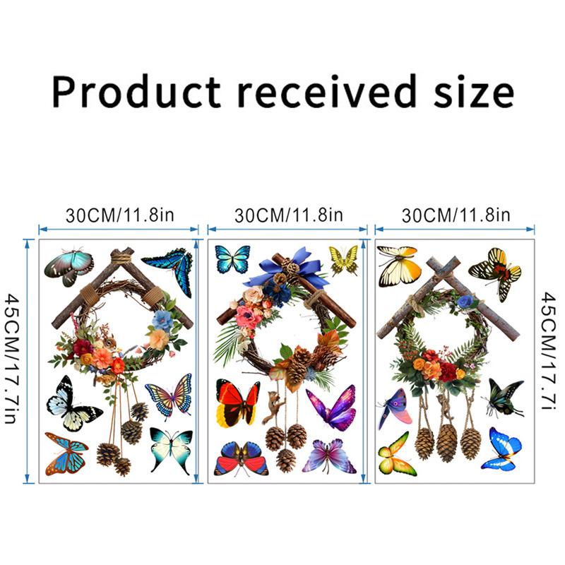 

3 шт./компл., подвесная корзина с цветком и бабочкой, самоклеящаяся наклейка на стену для гостиной, спальни, фон, декор двери, водонепроницаемая съемная декоративная живопись