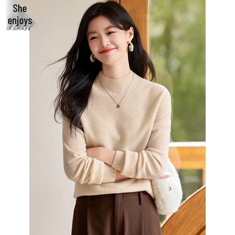 Women's 100% Pure Wool Semi-Turtleneck Thermal Sweater