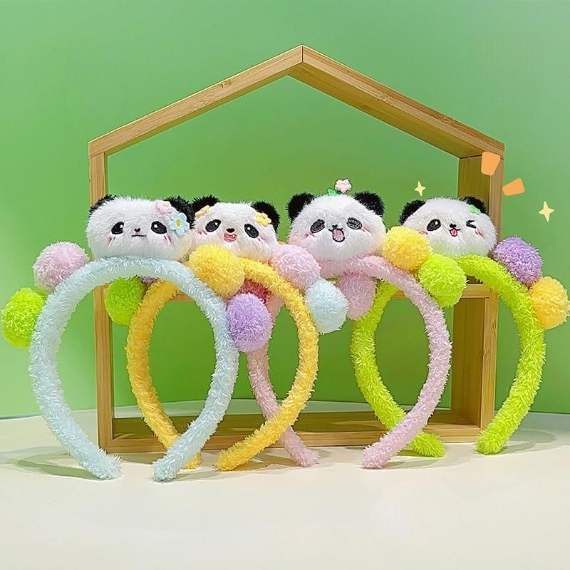 Panda Cartoon Hairband With Colorful Balls For Kids And Students