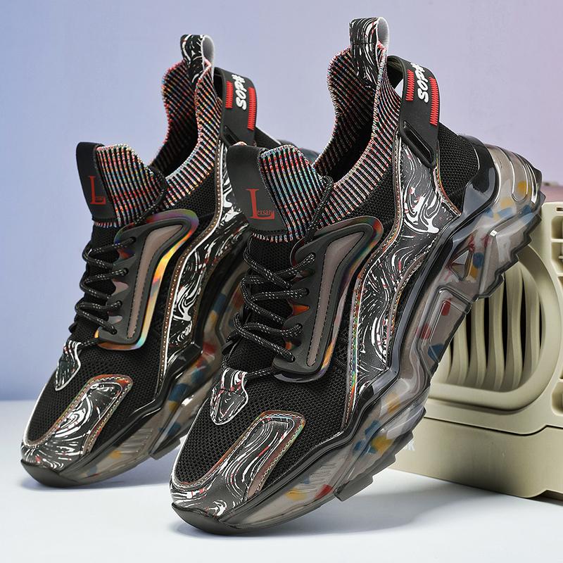 Mens Sports Shoes Are Breathable Autumn Elastic Fashionable Running Shoes and Popular Lightweight Anti Slip Training Shoes