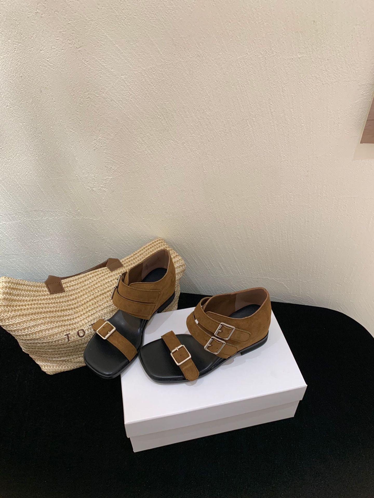 Women s Square Toe Low Heel French Style Sandals - Perfect for Daily Wear 35 коричневый