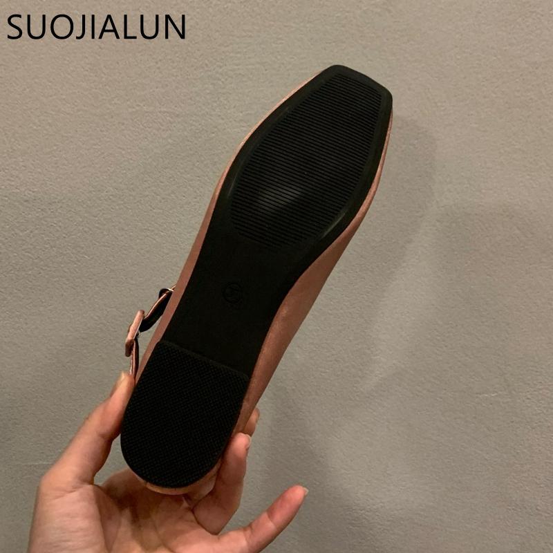 Fashion SUOJIALUN 2025 Spring New Women Flat Shoes Fashion Silk Square Toe Shallow Ladies Ballet Shoes Soft Casual Flat Mary Jane Shoes