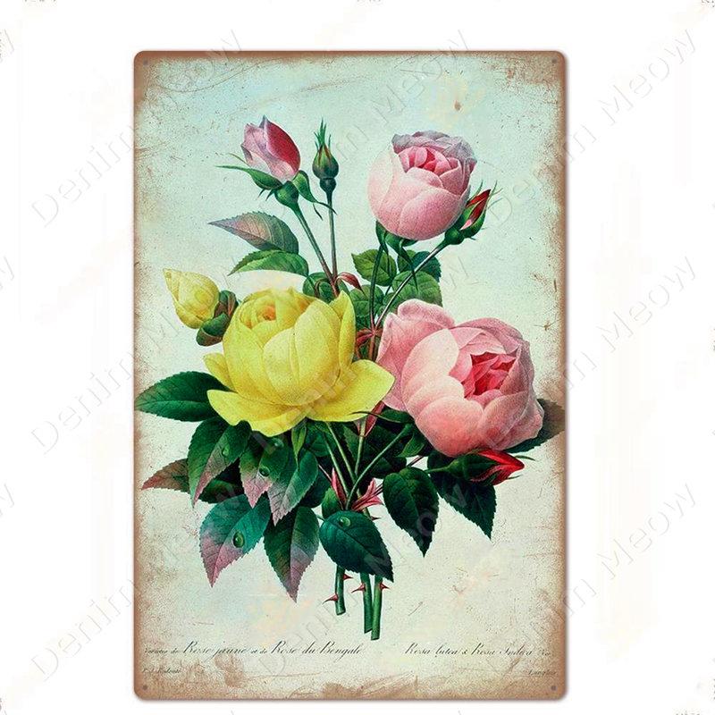Blumen Retro Metallschild für Hinterhof Schlafzimmer Dekorationen, Rosen Wandkunst Poster, Lavendel Vintage Blechschild, Liebesgeschenk für Frau
