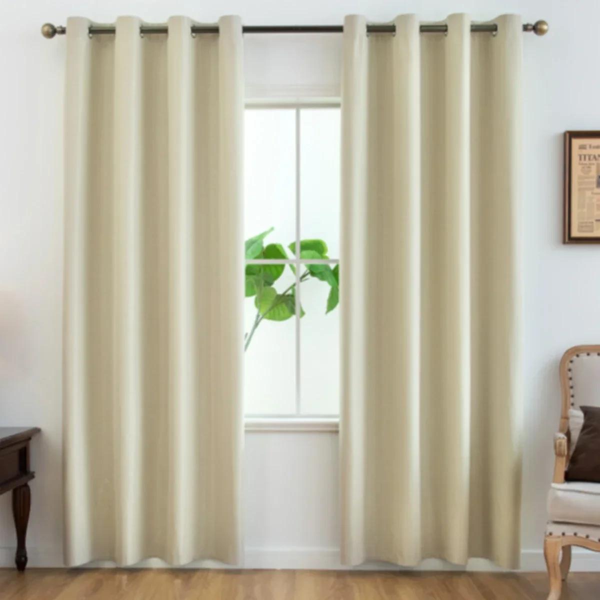 

2pcs Modern Blackout Curtains - UV Protection, Heat-Resistant, Light-Blocking Drapes for Living Room & Bedroom, Window Curtains W91cm x H137cm 2PCS&Grommet Top бежевий