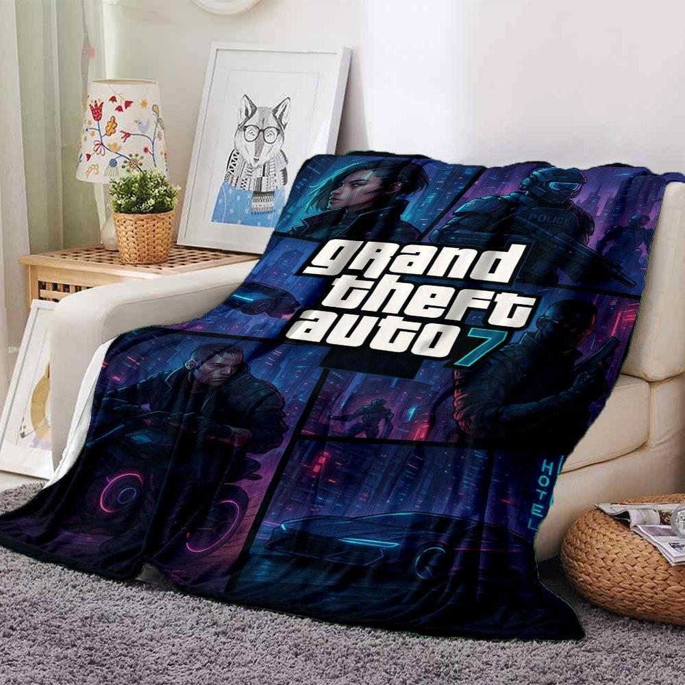 1ks Měkká flanelová deka Grand Theft Auto s designovým potiskem Útulná deka pro všechna roční období, ideální na pohovku, postel, do kanceláře