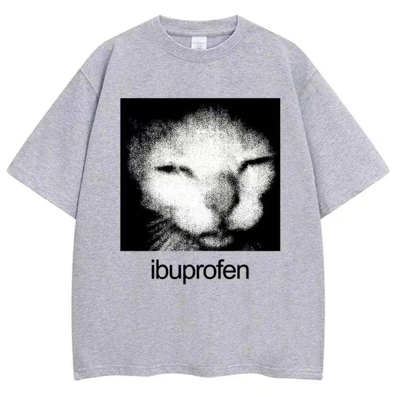 Vintage Funny Ibuprofen Cat Meme Graphic T Shirt Men Women Humor Fashion T Shirts Casual Streetwear T-shirts