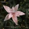 New 25CM Artificial Poinsettia Flower Glitter Sequins Simulation Flowers Sparkling Sequins Flower Christmas Decoration