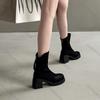 Comemore Retro British Style Chunky Heeled Short Boots Autumn Women's Shoes Solid Suede Versatile High-heeled Botines