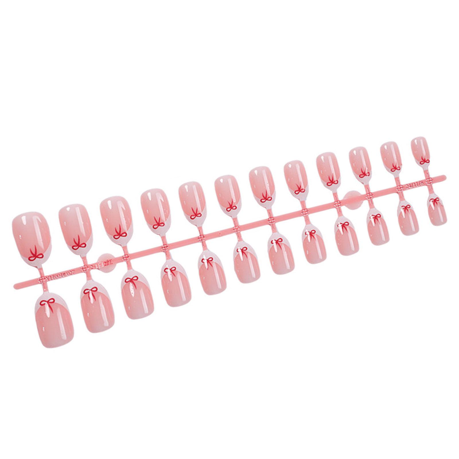 

24 шт. искусственных ногтей, короткие миндальные глянцевые банты, акриловые ногти для французского маникюра, легко наносить и снимать для женщин