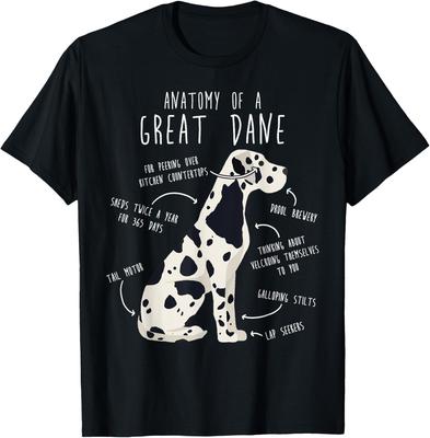 Anatomy of a Great Dane Funny Dog Mom Dad Harlequin Graphic Tee Cotton Casual O-Neck T-Shirt