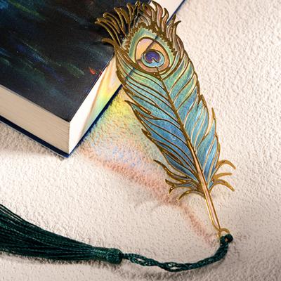 Marcador de Página de Pena de Metal com Borla Marcador de Página de Aço Inoxidável com Efeito de Luz Arco-Íris Presente Elegante para Amantes de Livros Escritores Estudantes