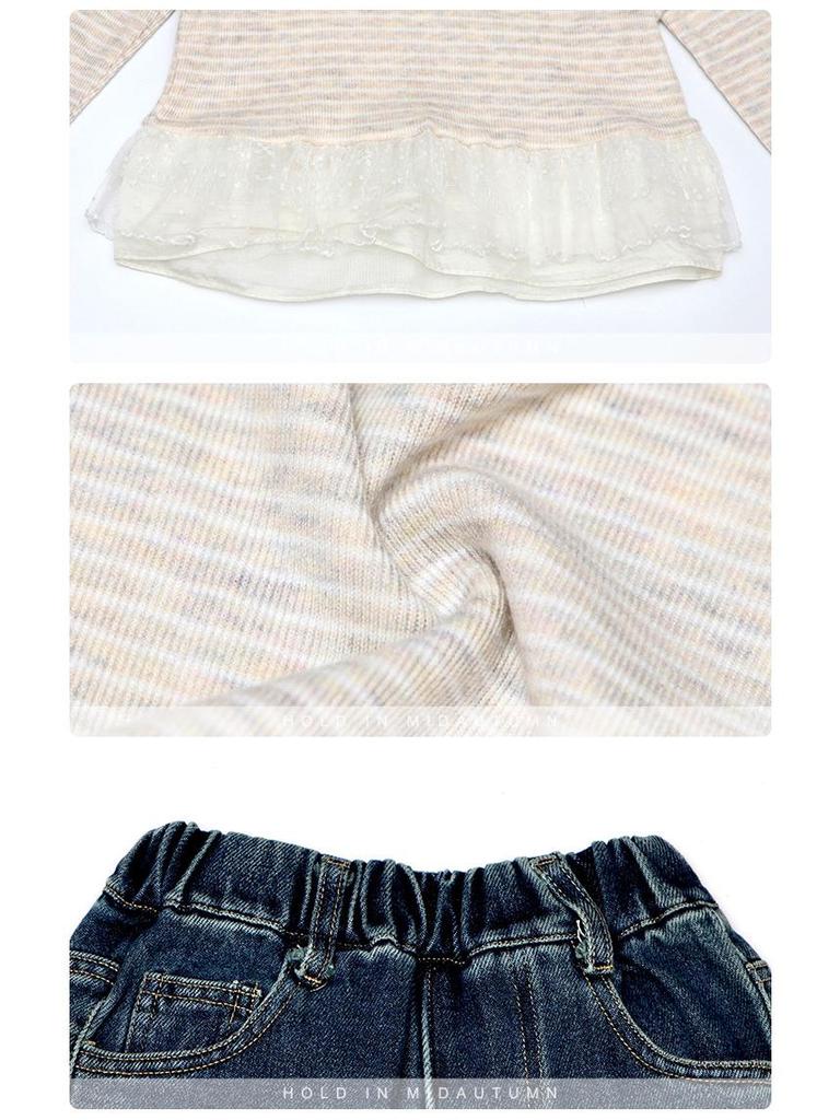 2025 Fashionable Long Sleeve Lace T-shirt for Girls' Spring & Autumn