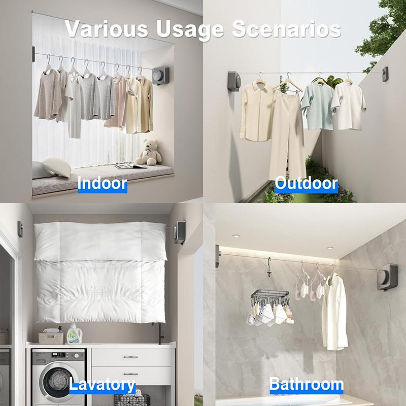 4.8m Stainless Steel Rope Retractable Clothesline Extendable Clothes Line on the Wall Apartment Lavatory RV Cloth Drying Horse