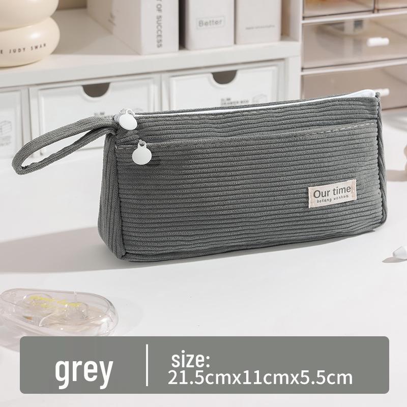 Stylish Korean Corduroy Pencil Case - Large Capacity, Solid Color for Junior High Students