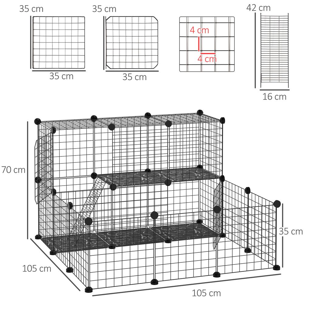 Modular Rabbit Enclosure with Mounting Accessories, Steel, 105x105x70cm - Black