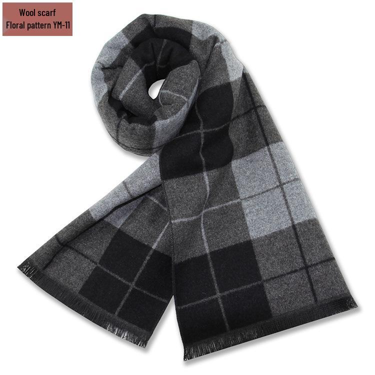 Męski szalik zimowy w czystą szarość w kratę, mieszanka wełny - gruby i ciepły