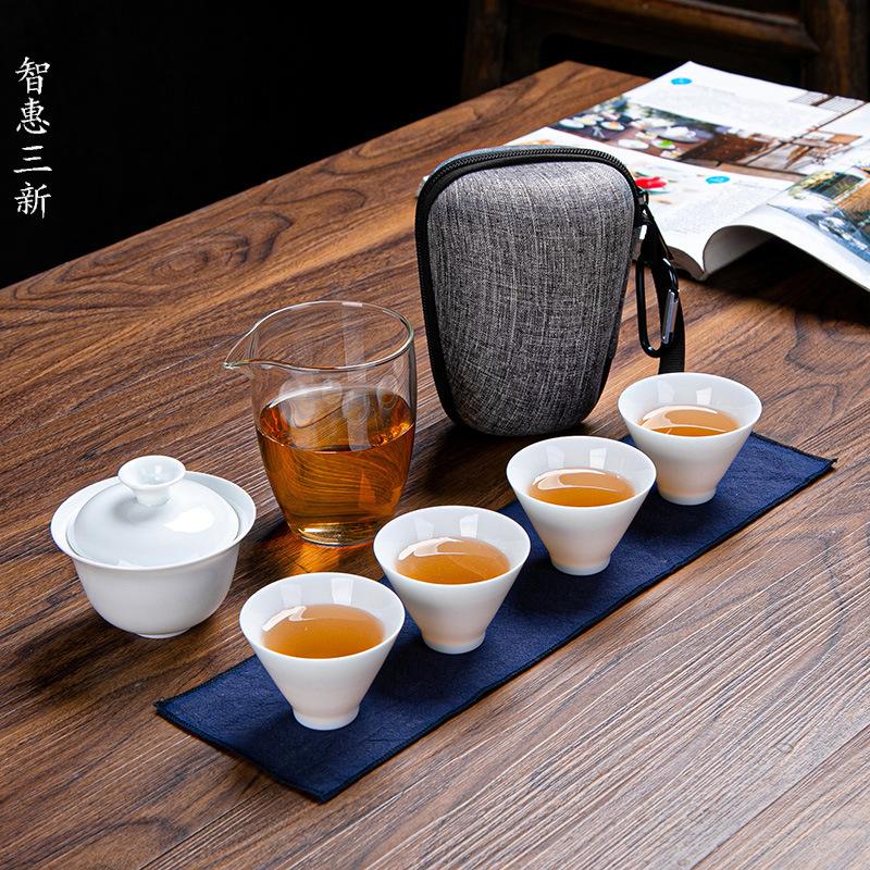 Ceramic Glass Travel Tea Set Portable Quick-off Cup Chinese Kungfu Tea Set Net Celebrity Gift Set L12