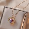 [Titanium Steel] Ocean Heart Necklace Women'S Light Luxury Design Colorful Heart-Shaped Pendant