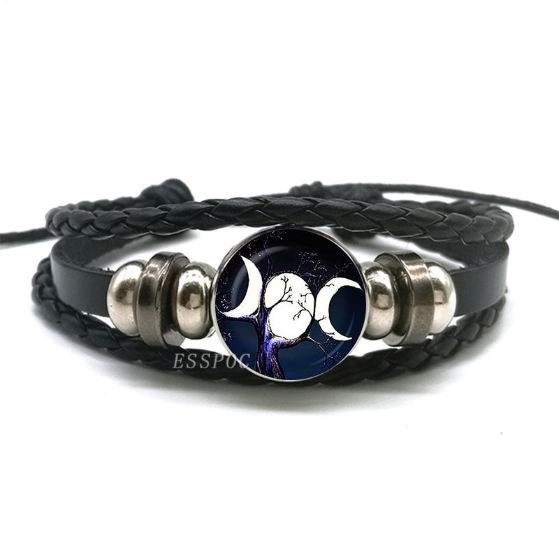 Χειροποίητο πλεκτό δερμάτινο βραχιόλι Occult Star Pentagram Multilayer Triple Moon Goddess Charm βραχιόλι Βραχιόλι Πεντάγραμμο Κοσμήματα