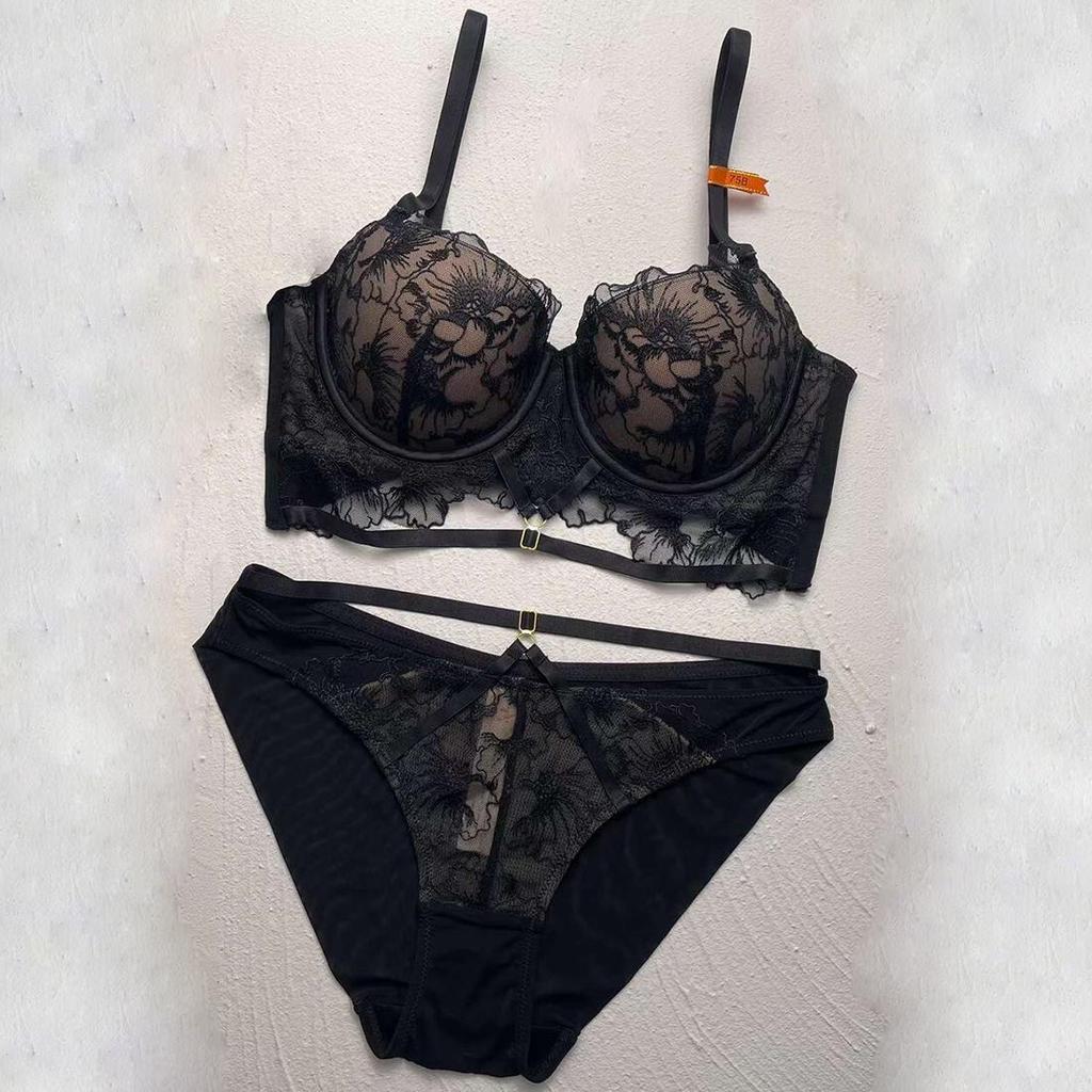 Women’s Bra Set Lace Embroidery Push Up Deep V 3/4 Cup Bras Sexy Underpants Everyday Intimates Spring Summer Underwear Sets