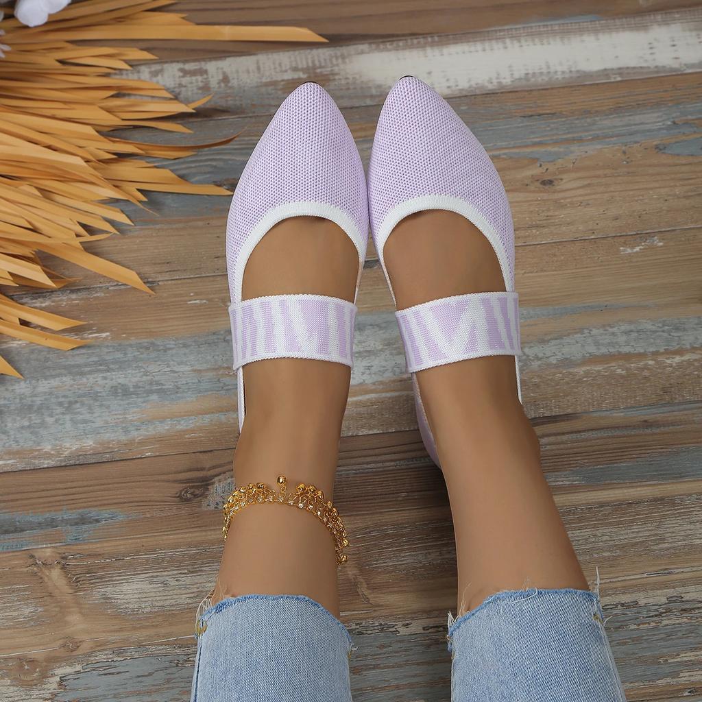 Modische Ballerinas Damen Frühling Herbst Lässig Strick Slip-on Niedrige Absätze Spitzschuhe für Frauen Freizeitschuhe Frau Übergröße