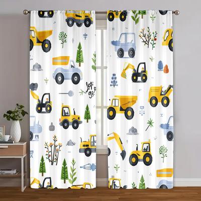 2pcs, Upscale Curtains Playful Construction & Farm Vehicle Versatile Polyester Fabric (without Rod) Home Decor Perfect for