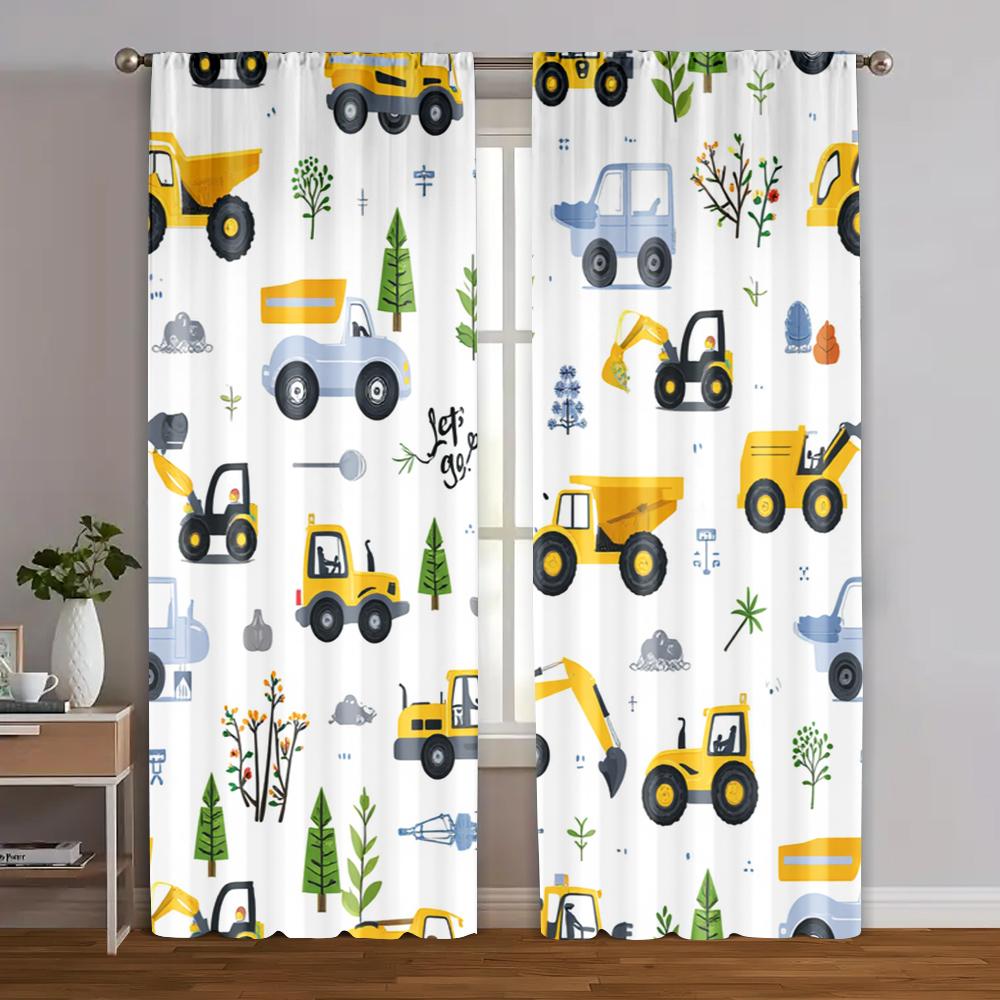 2pcs, Upscale Curtains Playful Construction & Farm Vehicle Versatile Polyester Fabric (without Rod) Home Decor Perfect for