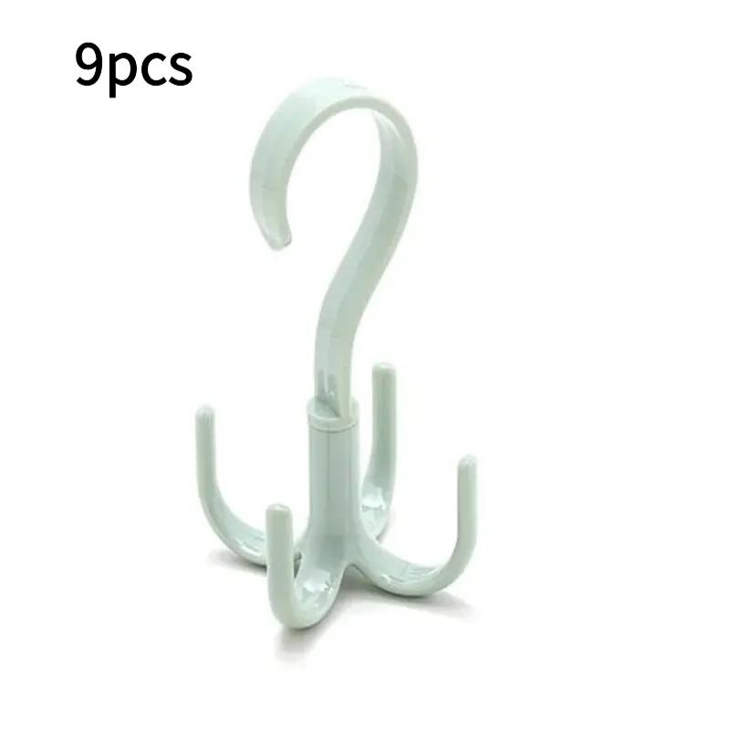 3/9pcs Rotary Four-Jaw Hook Multi-Function Wardrobe Storage Clothes Rack Door-Hanging Bag Plastic Storage Household Clothes Rack