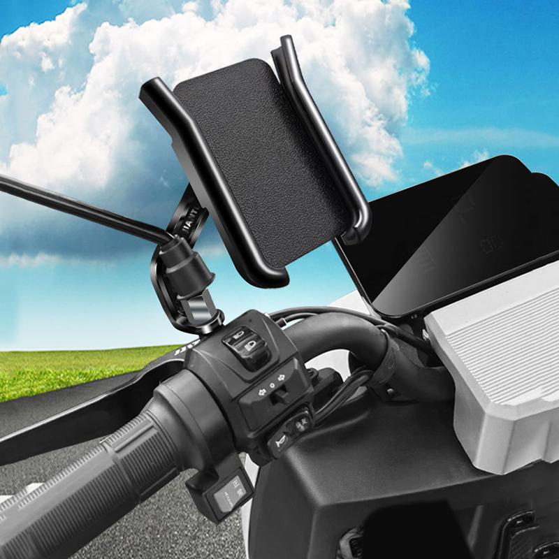 Motorcycle Bicycle Phone Holder Mount Handlebar Rearview Mirrow Quick Lock Support Telephone Stand Anti-slip Bike Scooter Clip