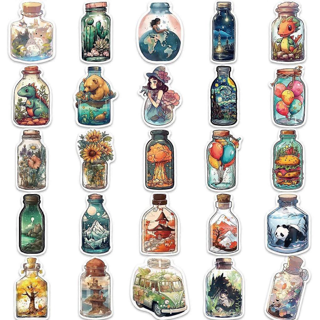 50 Pack Funny Vinyl Stickers, Drifting Bottle Large Bulk Sticker