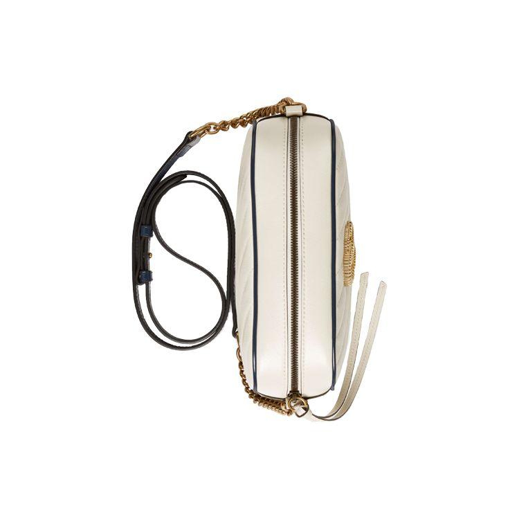 Gucci GG Marmont White Leather Chevron Quilted Camera Crossbody Bag For Women Daily Use