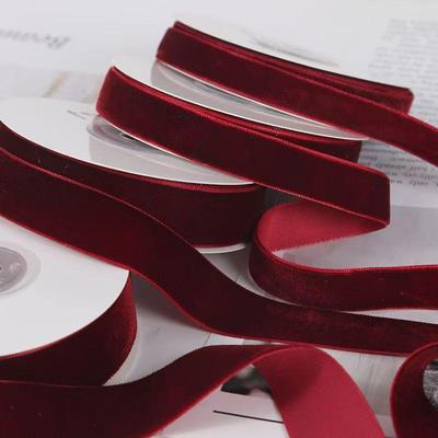 Burgundy Single-Sided Silk Velvet Flocked Ribbon for DIY Bows and Gift Packaging