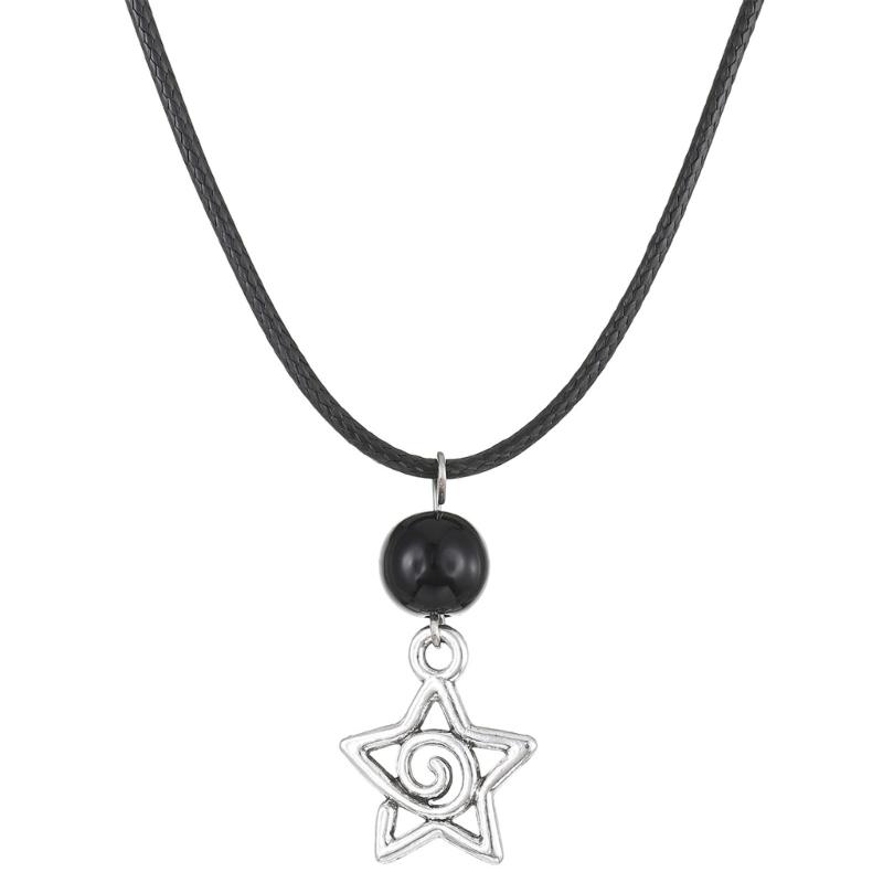Stylish Black Cord Necklace Five-Pointed Star Pendant Neckchains Adjustable Collarbone Chain Ornament for Daily Wear