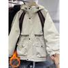 Womens Thick Padded Hooded Coat With Contrast Trim Cinched Waist Long Sleeve Winter Jacket Casual Daily Wear