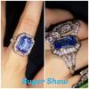 Huitan Temperament Elegant Blue CZ Rings for Lady Wedding Bands Luxury Rings Sparkling Anniversary Gift Statement Jewelry