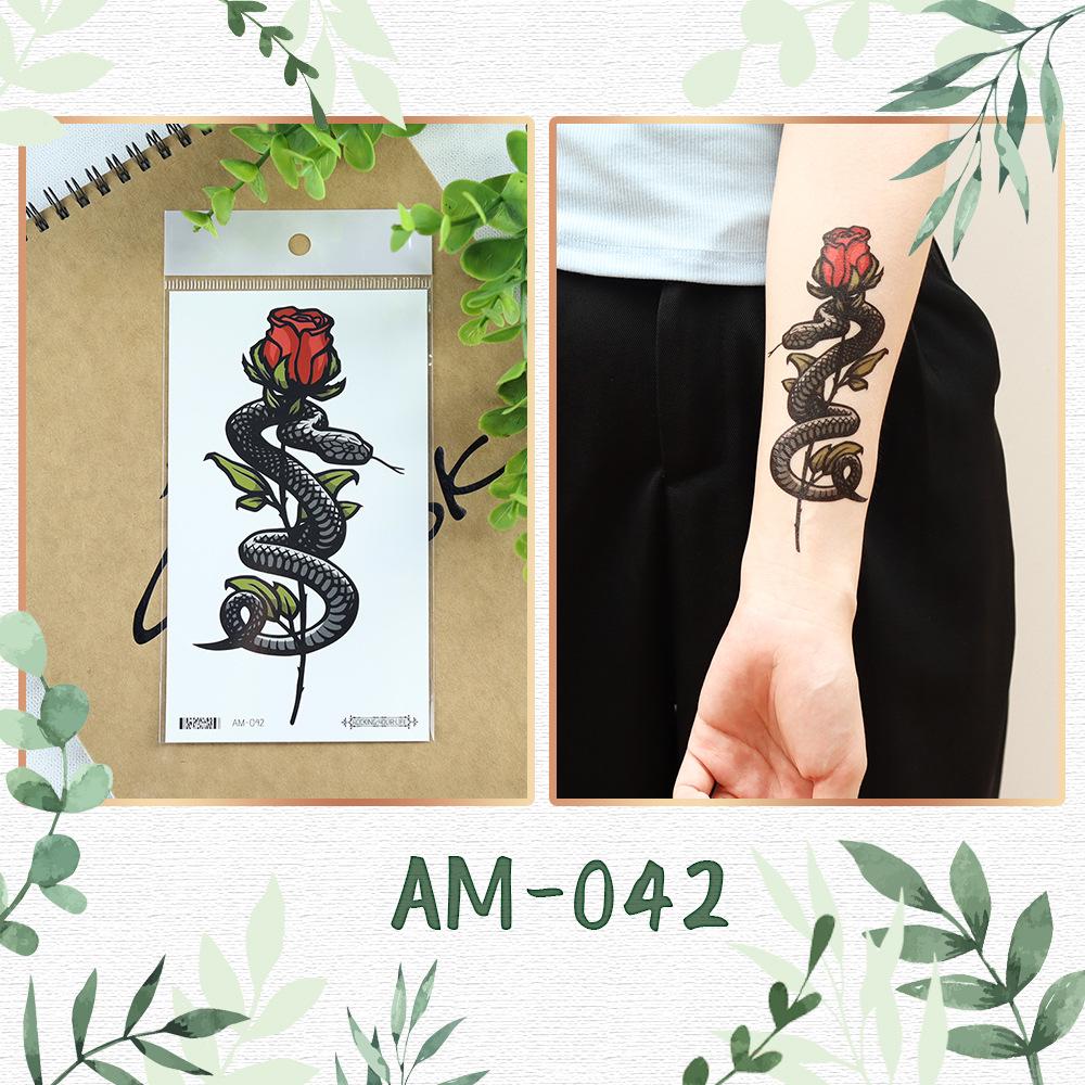 „Autocolante Tatuaj Temporar Șarpe cu Flori la Modă, Rezistente la Apă, pentru Bărbați și Femei - Design Cool, la Modă pentru Braț”