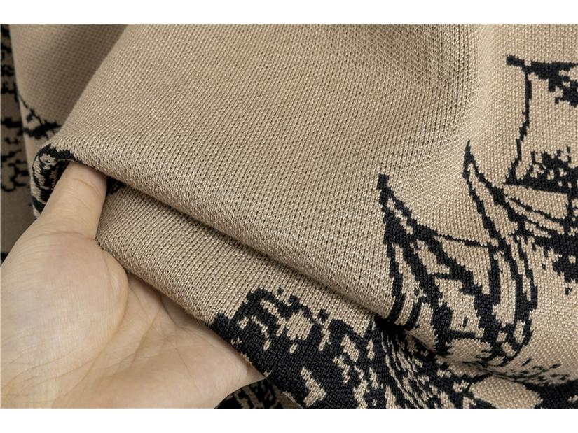 Women's Ink Painting Knit Pullover & Wide-Leg Pants Set - Autumn/Winter Casual Two-Piece