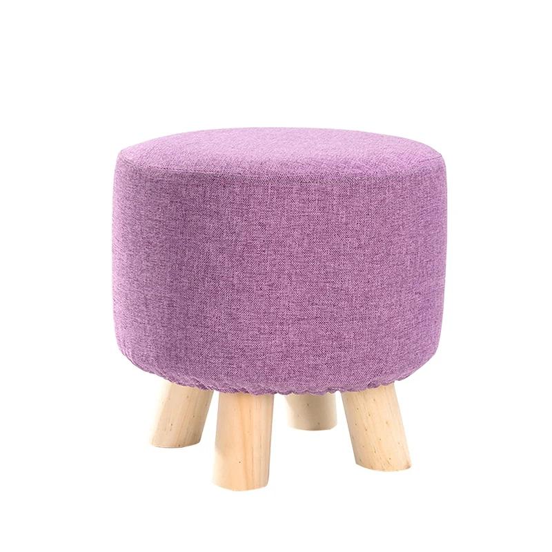 Stretch Round Stool Covers Linen Fabric Footstool Slipcovers Elastic Ottoman Cover Removable Chair Seat Case for Living Room