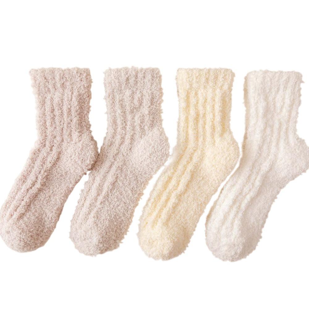 

4Pairs Cute Thickened Coral Fleece Socks Sleeping Winter Floor Plush Socks Simple Hosiery Mid Tube Socks Women For Female Men One Size