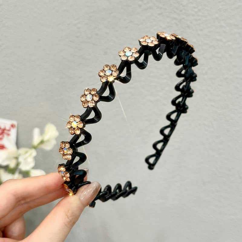 

Non-slip Rhinestone Women Girls Headbands Solid Wave Hairbands Bezel Fashion Hair Hoop Ladies Boutique Hair Accessories