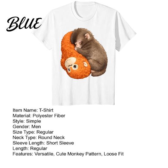 Loose Fit Tee Shirt Monkey Team Punch T-Shirt Round Neck Short Sleeve Cute Macaque And Orangutan Summer for Men Teens Street Wear Fashionable