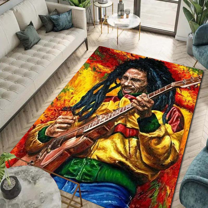 Bob Marley Music Print Flannel Area Rug Non‑Slip Floor Mat For Couch Bedroom Game Room Living Room Home Holiday Decor Gift