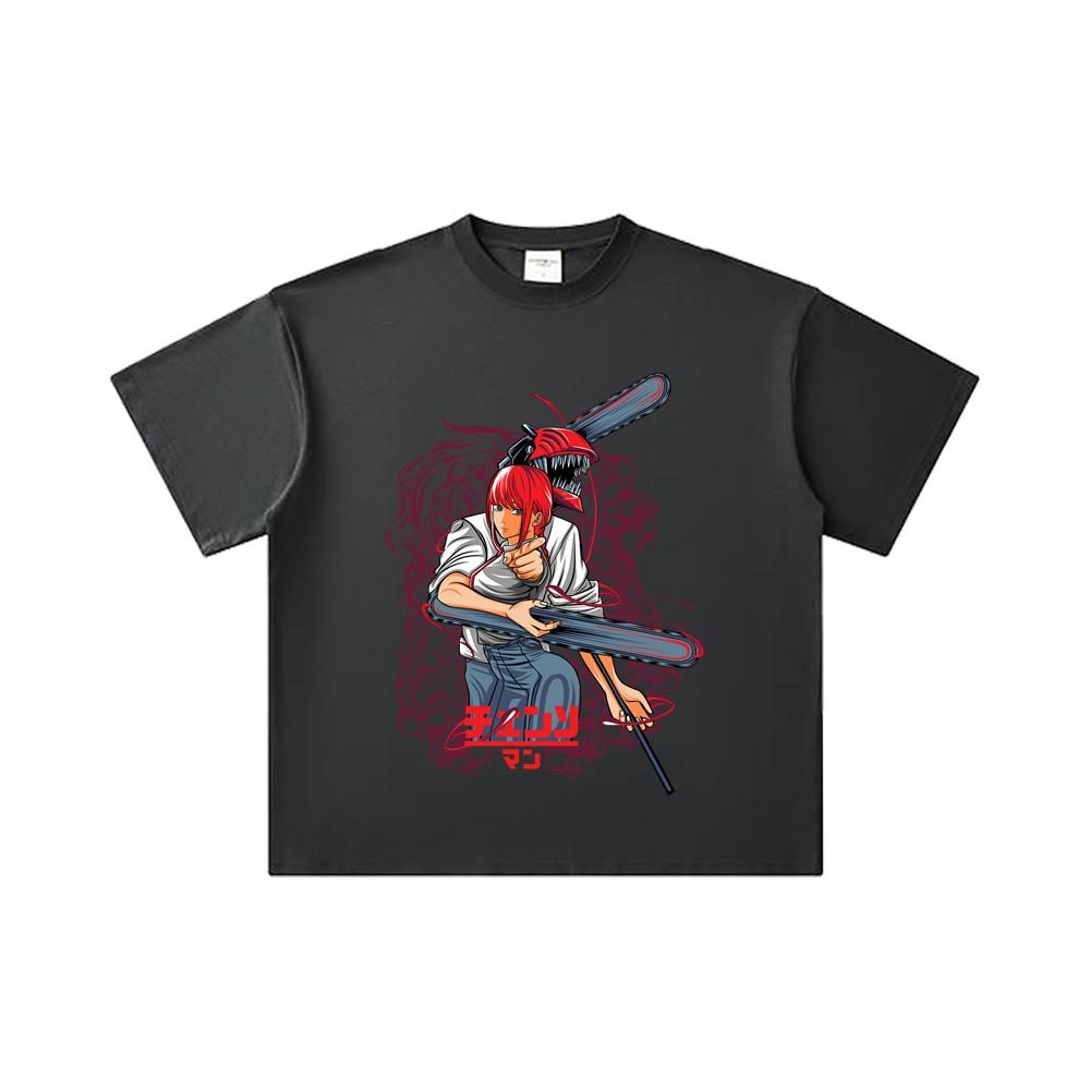 260 GSM Double Yarn 32 Count 100% Cotton Chainsaw Man V42 Denji Makima Print Unisex Heavy Cotton T Shirt