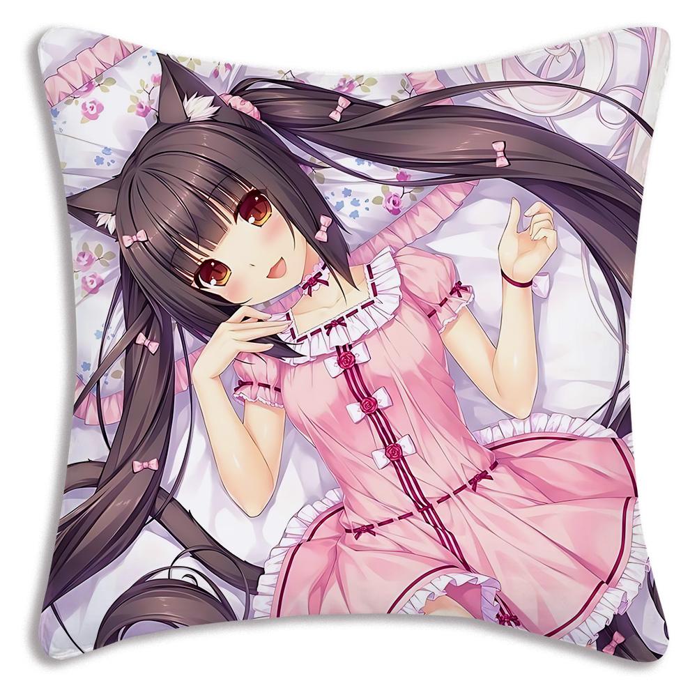 Anime N-Nekoparas Pillow Covers Cartoon Sofa Decorative Home Double-sided Printing Short Plush Cute Cushion Cover