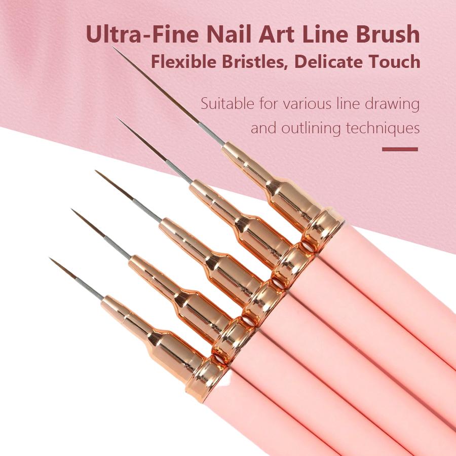 5Pcs Nail Art Liner Brush Set, French Stripe Line Painting Drawing Flower Pen for Acrylic & Gel Polish Manicure Tool