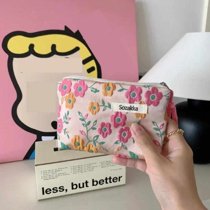 Carteira floral feminina, mini bolsa de viagem, porta-moedas, bolsa para batom, maquiagem, organizador de viagem, estojo para lápis