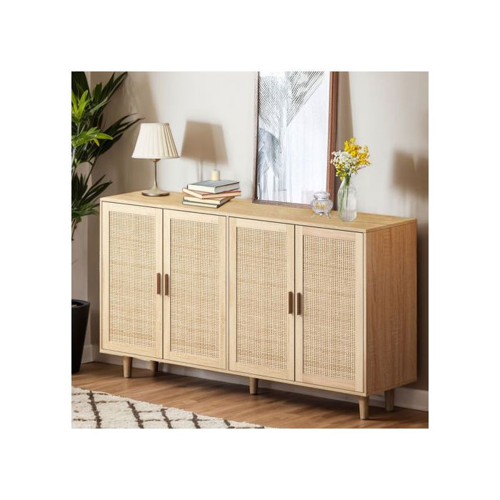 Armoire - MUVOE - 4 portes - Rotin - Marron - Design classique intemporel